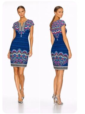 Laundry by Shelli Segal blue peacock dress